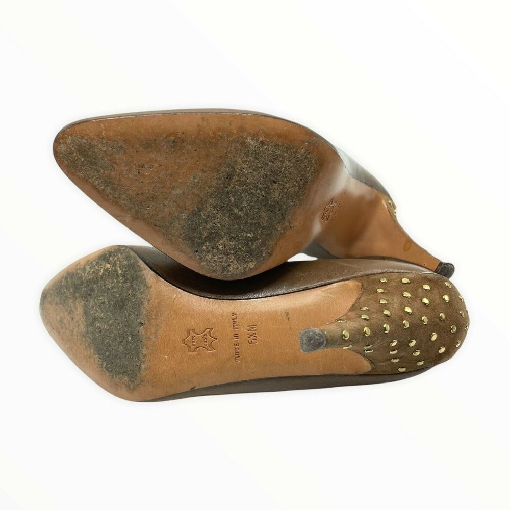 Garolini Vintage Leather High Heels Studs Brown Size 6.5 Women Pumps Spain - Picture 5 of 6